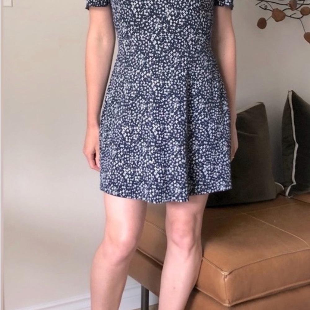 Club Monaco Navy Floral Print Mini Skater Dress
